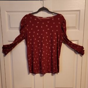 Burgundy Floral Long Sleeve Women's Top